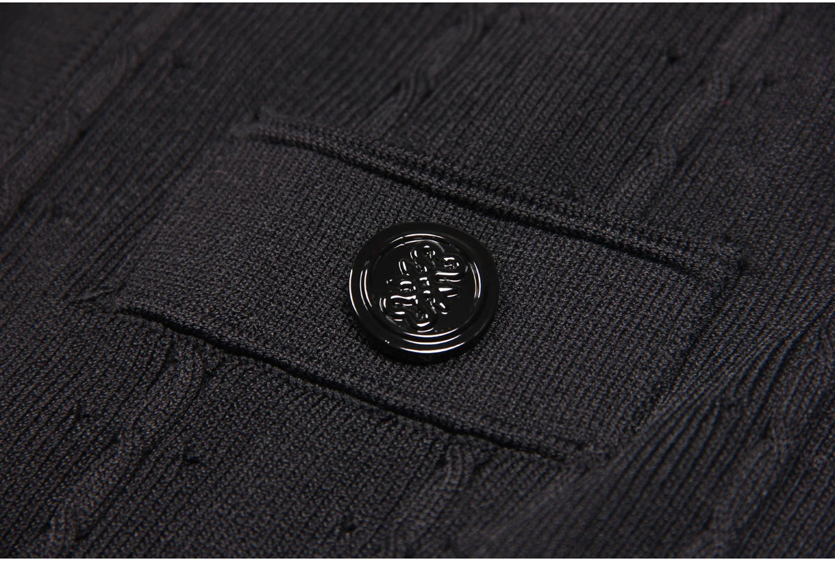 Three Color High-quality New Fashionable Elastic Knitted Hollow Round Neck Single Breasted Short Sleeved Slim Fit Women's Dress