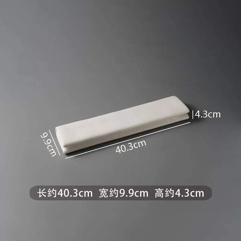 Solid Color Ceramic Folding Long Plate Restaurant Sushi Plate Dessert Plate Snack Plates Molecular Cuisine Specialty Tableware