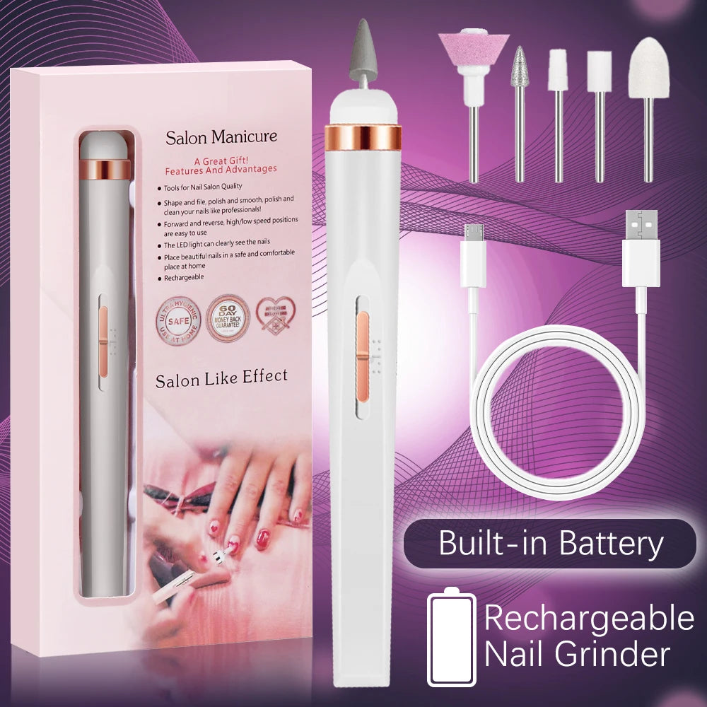 YIKOOLIN 5 in 1 Electric Nail Polish Drill Machine USB Charge Portable Manicure Set Exfoliation and Polishing for Nail Salon