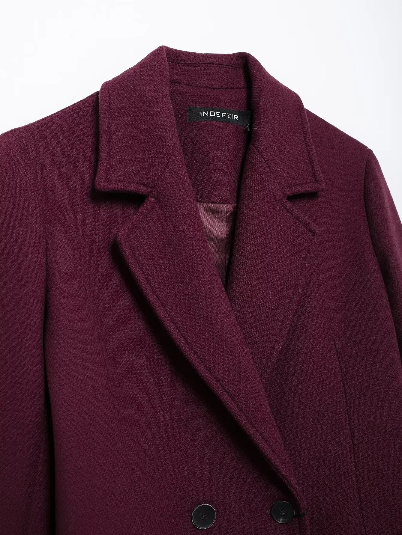 TRAFZA Women Fashion Burgundy Woolen Coat Double Breasted Long Sleeve Lapel Blends Jacket Autumn Winter High Street Outerwear