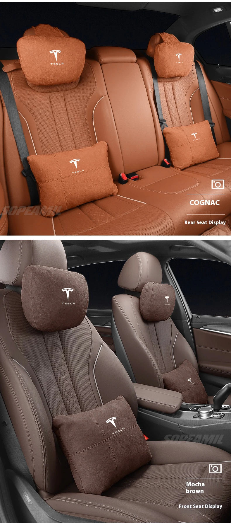 Tesla Model 3 Model Y Model S Model X Suede Car Headrest Neck Support Seat Waist pad Lumbar cushion Soft Neck Pillow Accessories