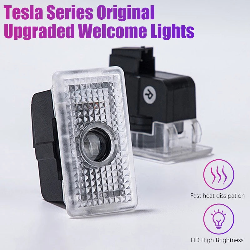 4Pcs Car Door Welcome Lamp HD LED Emblem Projector Lights for Tesla Model 3 Model X Model Y Model S Shadow Light Accessories
