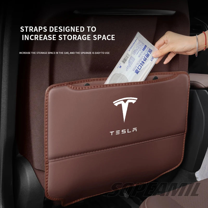 Car Seat Back Protection Anti-Kick Pad Rear Seat Storage Bag For Tesla Model 3 Model Y Model S Model X Cyberbruck Beast Roadster