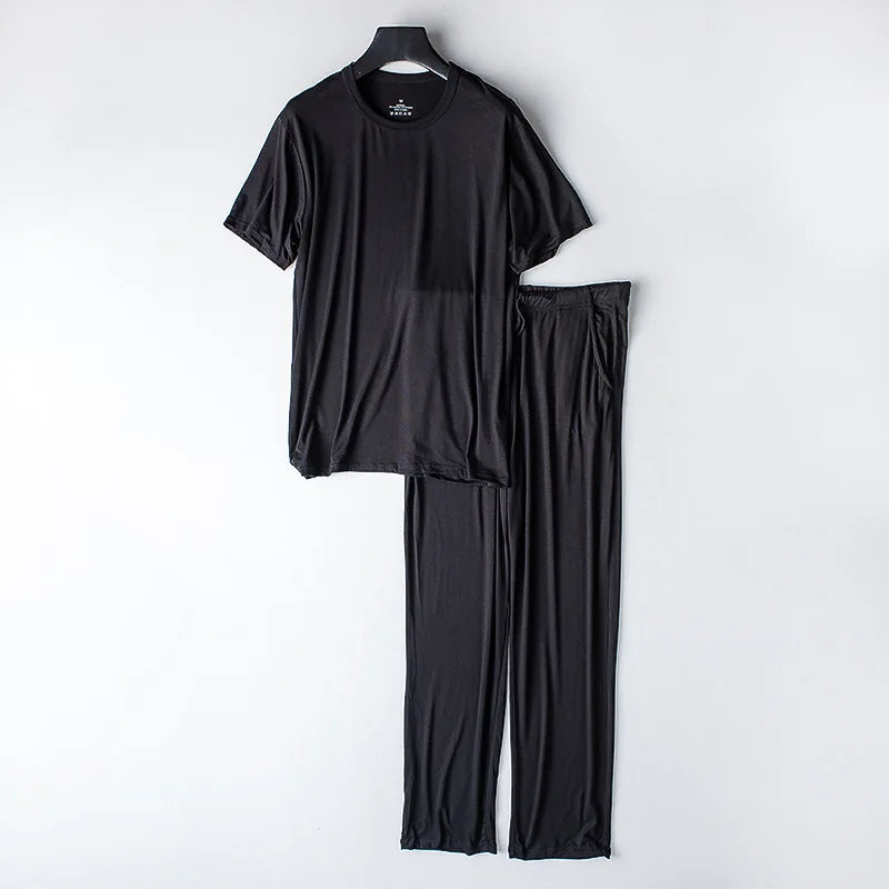 Men's spring and summer new modal pajamas two-piece short-sleeved trousers thin large size loose sports home wear suit sleepwear