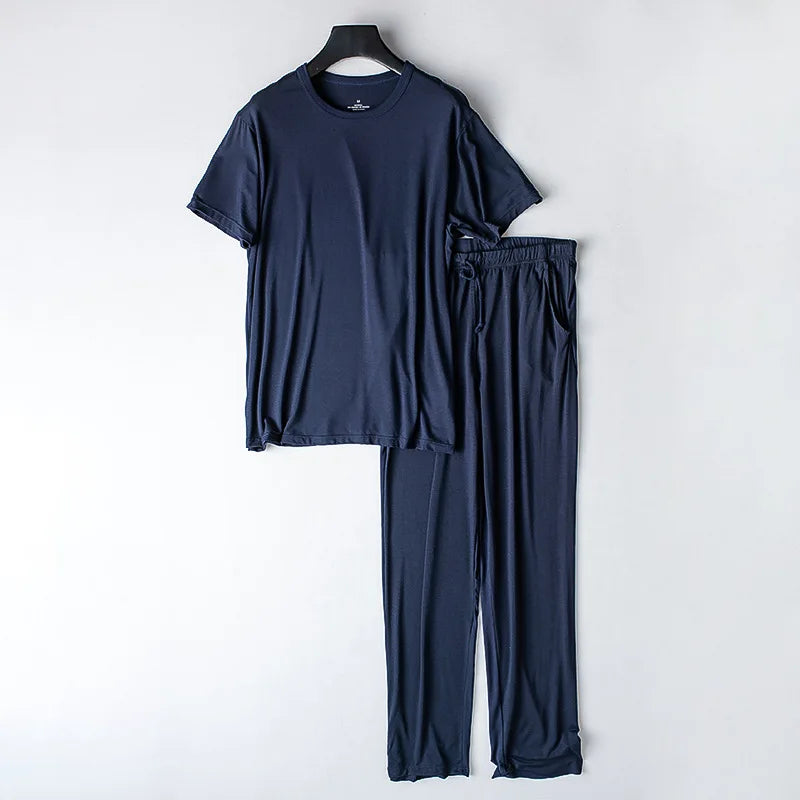 Men's spring and summer new modal pajamas two-piece short-sleeved trousers thin large size loose sports home wear suit sleepwear