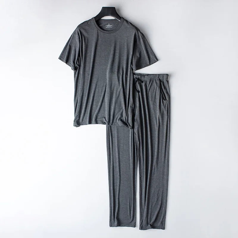 Men's spring and summer new modal pajamas two-piece short-sleeved trousers thin large size loose sports home wear suit sleepwear