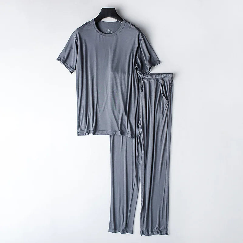 Men's spring and summer new modal pajamas two-piece short-sleeved trousers thin large size loose sports home wear suit sleepwear