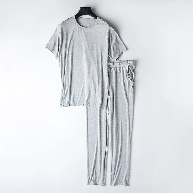 Men's spring and summer new modal pajamas two-piece short-sleeved trousers thin large size loose sports home wear suit sleepwear