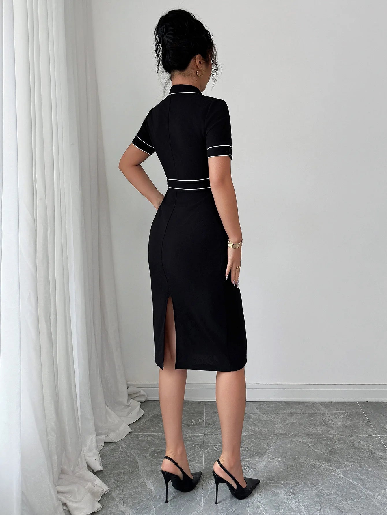 Women's Clothing Elegant Temperament High Neck Solid Color Long Dress Temperament Commuting Casual Retro Dress