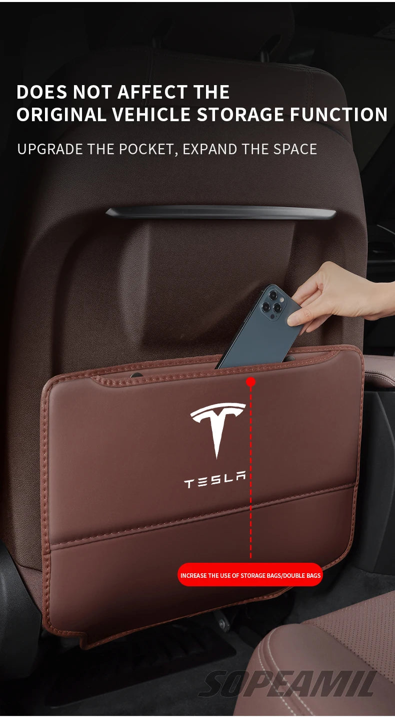 Car Seat Back Protection Anti-Kick Pad Rear Seat Storage Bag For Tesla Model 3 Model Y Model S Model X Cyberbruck Beast Roadster