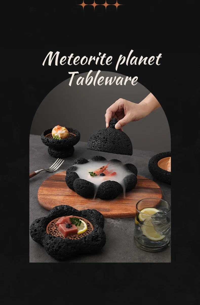 Japanese Tableware Rock Sushi Plate Coal Ball Volcanic Stone Swing Plate Steak Plate Hotel Creative Dining Plate Sushi Dish