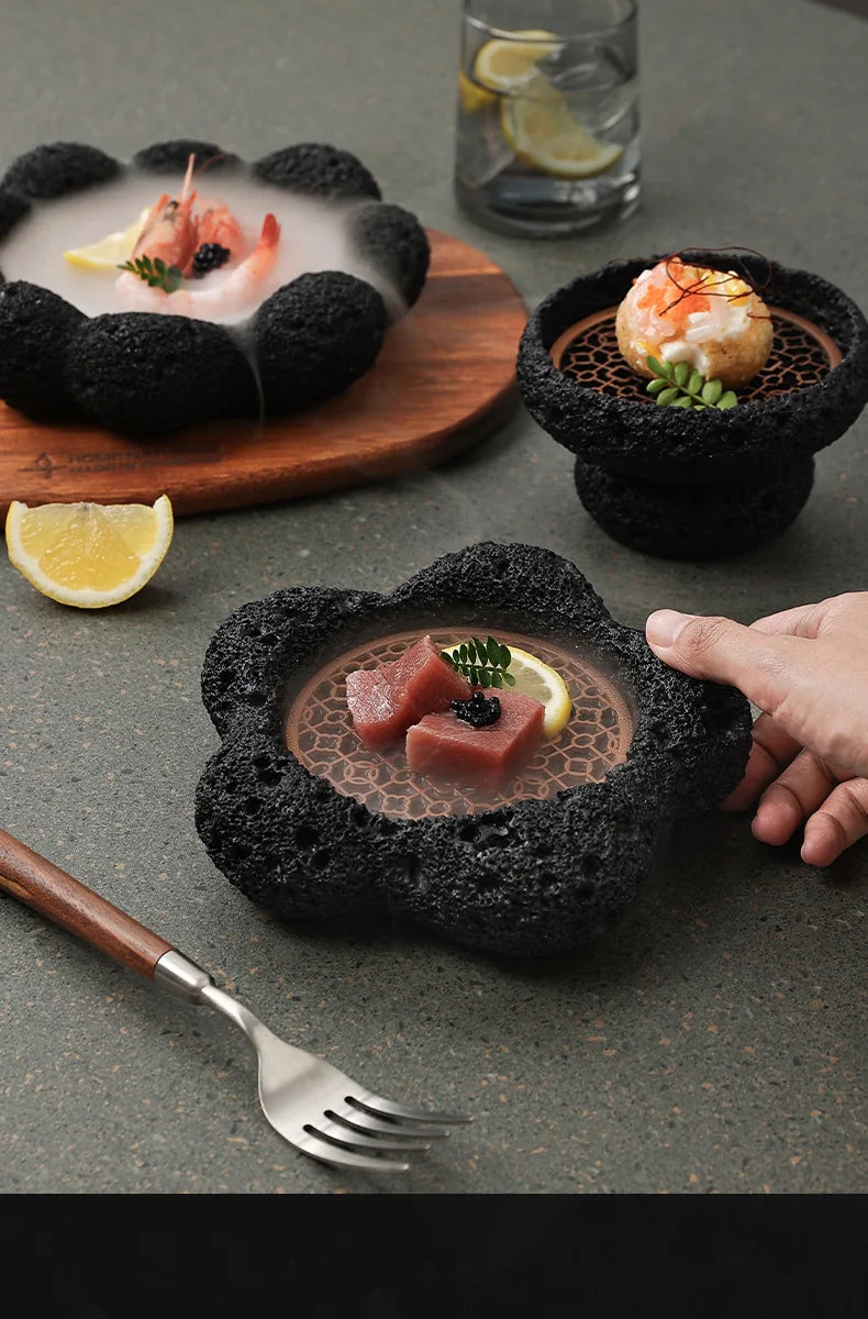 Japanese Tableware Rock Sushi Plate Coal Ball Volcanic Stone Swing Plate Steak Plate Hotel Creative Dining Plate Sushi Dish