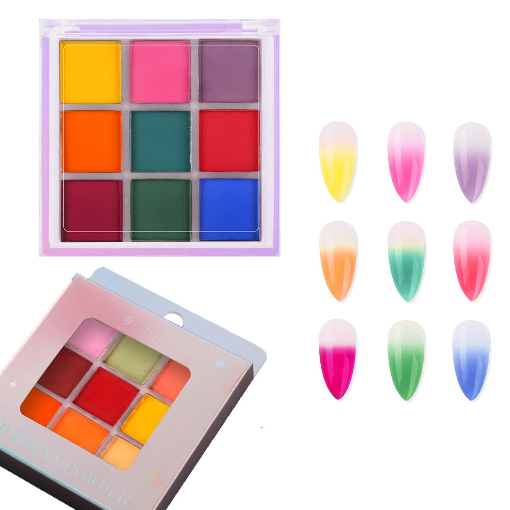 16-Grid 16 Color Solid Rubbing Powder Palette for Nail Art DIY Gradient Smudge Pat-pat Powder Nail Art Manicure Gradient Pigment