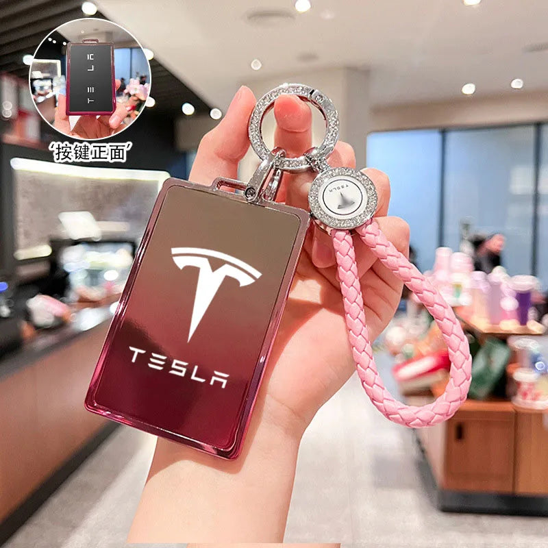 Car Key Card Holder Cover Protector Holder Diamond Keychain Accessories for Tesla Model 3 X Model S Y Roadster P75D P85D P100D