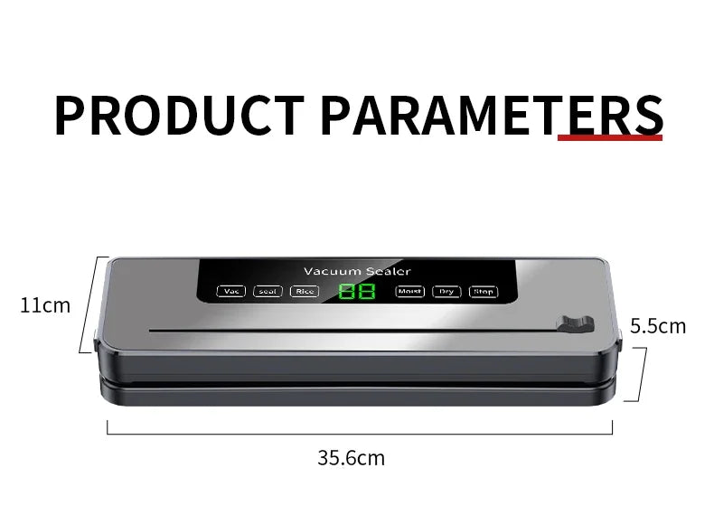 Electric Vacuum Sealer Dry/Wet Food Sealed Packaging Kitchen Food Storage Seal Built-in Cutter Knife