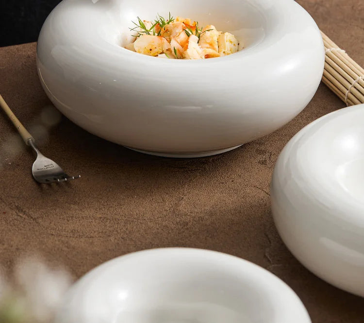 Artistic Cuisine White Tableware Heated Buffet Platter High-End Hotel Restaurant Featured Cold Dishes Personalized Plate