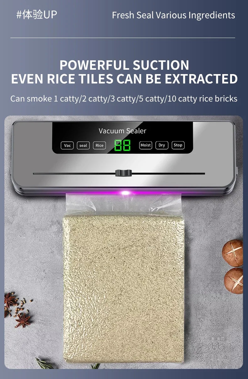 Electric Vacuum Sealer Dry/Wet Food Sealed Packaging Kitchen Food Storage Seal Built-in Cutter Knife