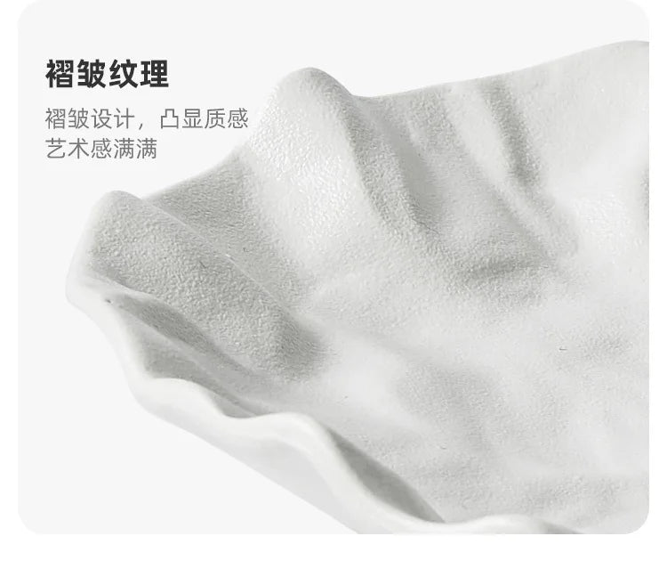 Folding deep plate, dishes, Japanese tableware, western-style salad, household ceramic high-grade tableware.
