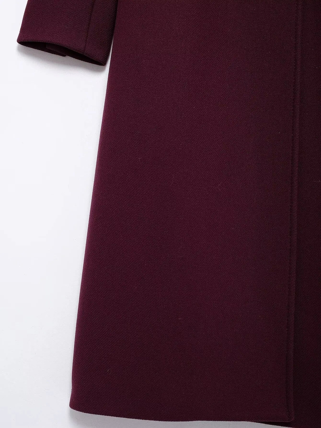 TRAFZA Women Fashion Burgundy Woolen Coat Double Breasted Long Sleeve Lapel Blends Jacket Autumn Winter High Street Outerwear