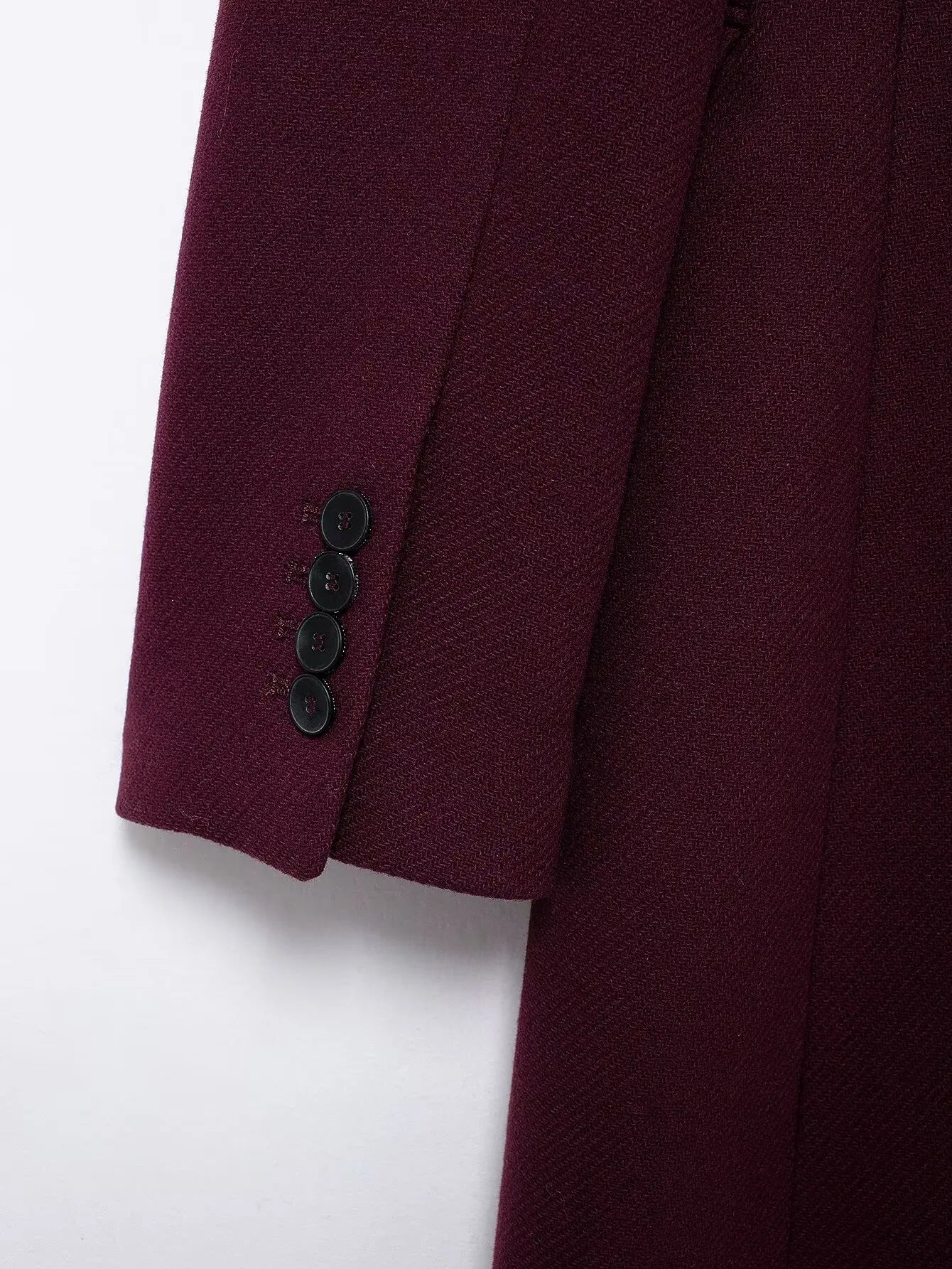 TRAFZA Women Fashion Burgundy Woolen Coat Double Breasted Long Sleeve Lapel Blends Jacket Autumn Winter High Street Outerwear