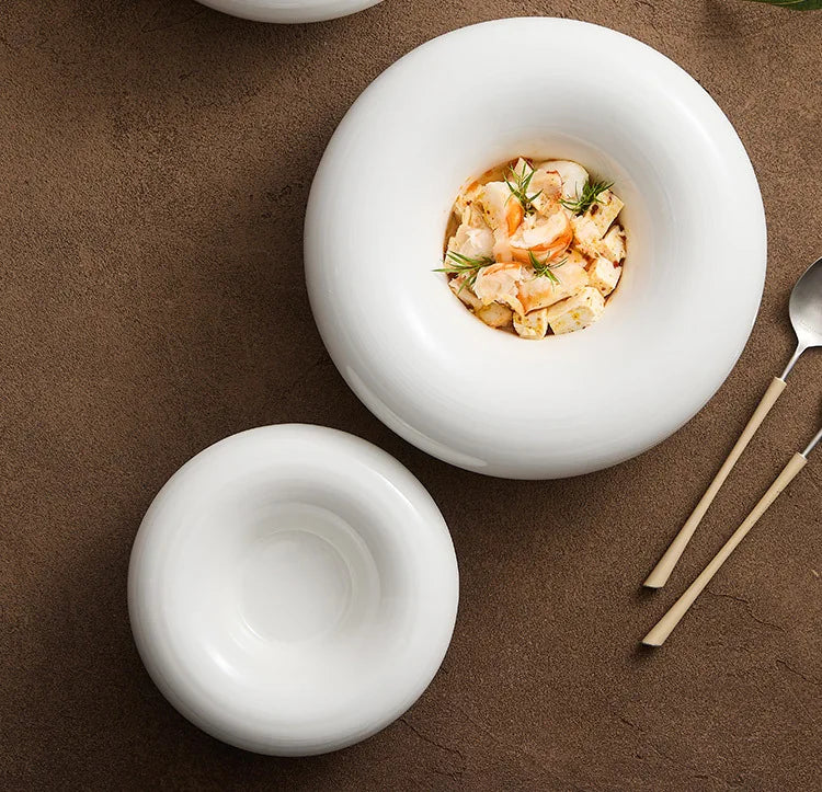Artistic Cuisine White Tableware Heated Buffet Platter High-End Hotel Restaurant Featured Cold Dishes Personalized Plate