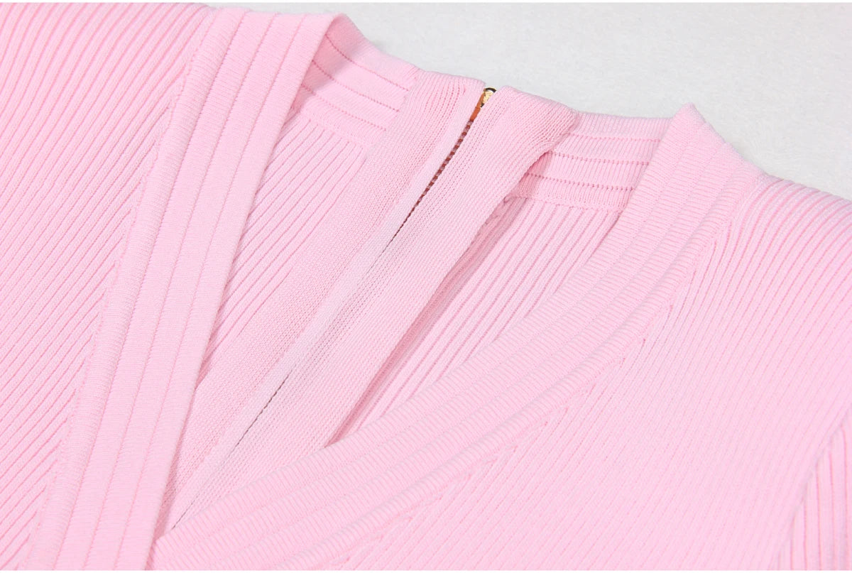 2025 Spring/Summer New Fashion Knitted Elastic Short Sleeve Solid Color Gold Button Slimming Style Commuter Women's Dress