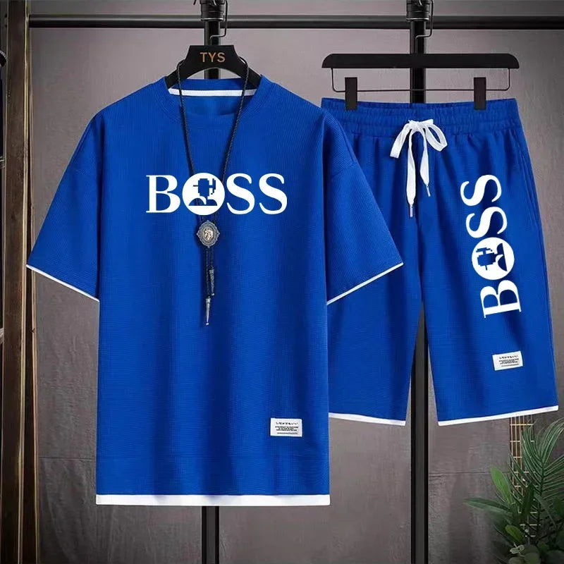 Men's luxury sportswear set casual fitness T-shirt and shorts 2-piece set with short sleeves summer 2024