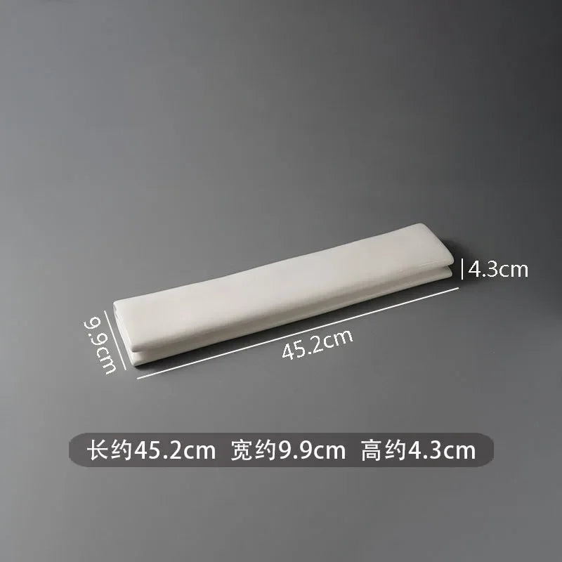 Solid Color Ceramic Folding Long Plate Restaurant Sushi Plate Dessert Plate Snack Plates Molecular Cuisine Specialty Tableware