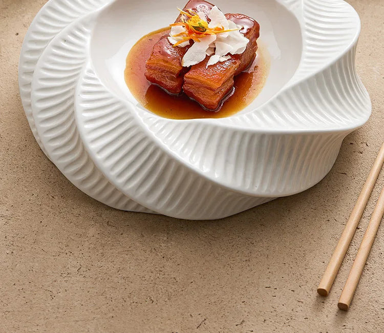 Thread-pattern Double-layer Heat Preservation Western-style Dish Creative Hotel Special Tableware Dessert Plate Restaurant Plate