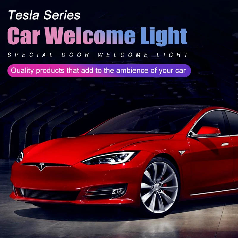 4Pcs Car Door Welcome Lamp HD LED Emblem Projector Lights for Tesla Model 3 Model X Model Y Model S Shadow Light Accessories