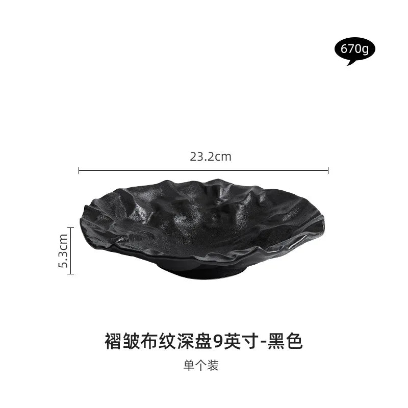 Folding deep plate, dishes, Japanese tableware, western-style salad, household ceramic high-grade tableware.