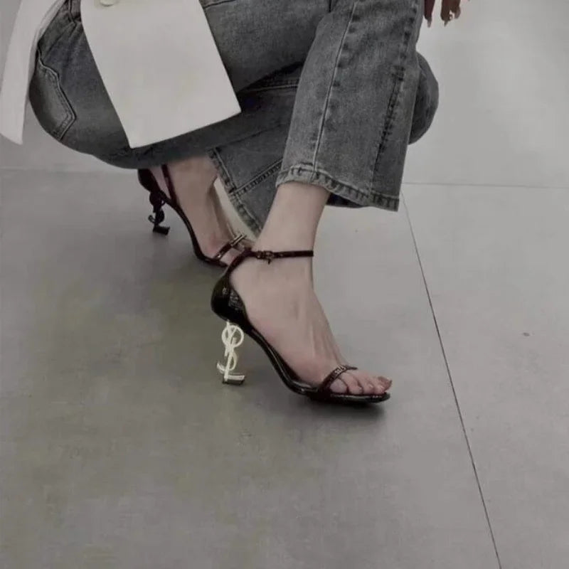 Summer 2025 Women's Sexy Black High Heels Comfortable Elegant Open-Toe Shallow Party Shoes Trendy Temperament Footwear