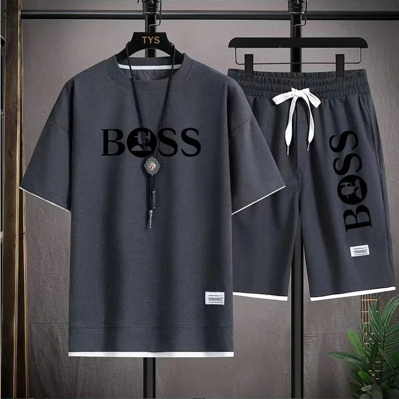 Men's luxury sportswear set casual fitness T-shirt and shorts 2-piece set with short sleeves summer 2024