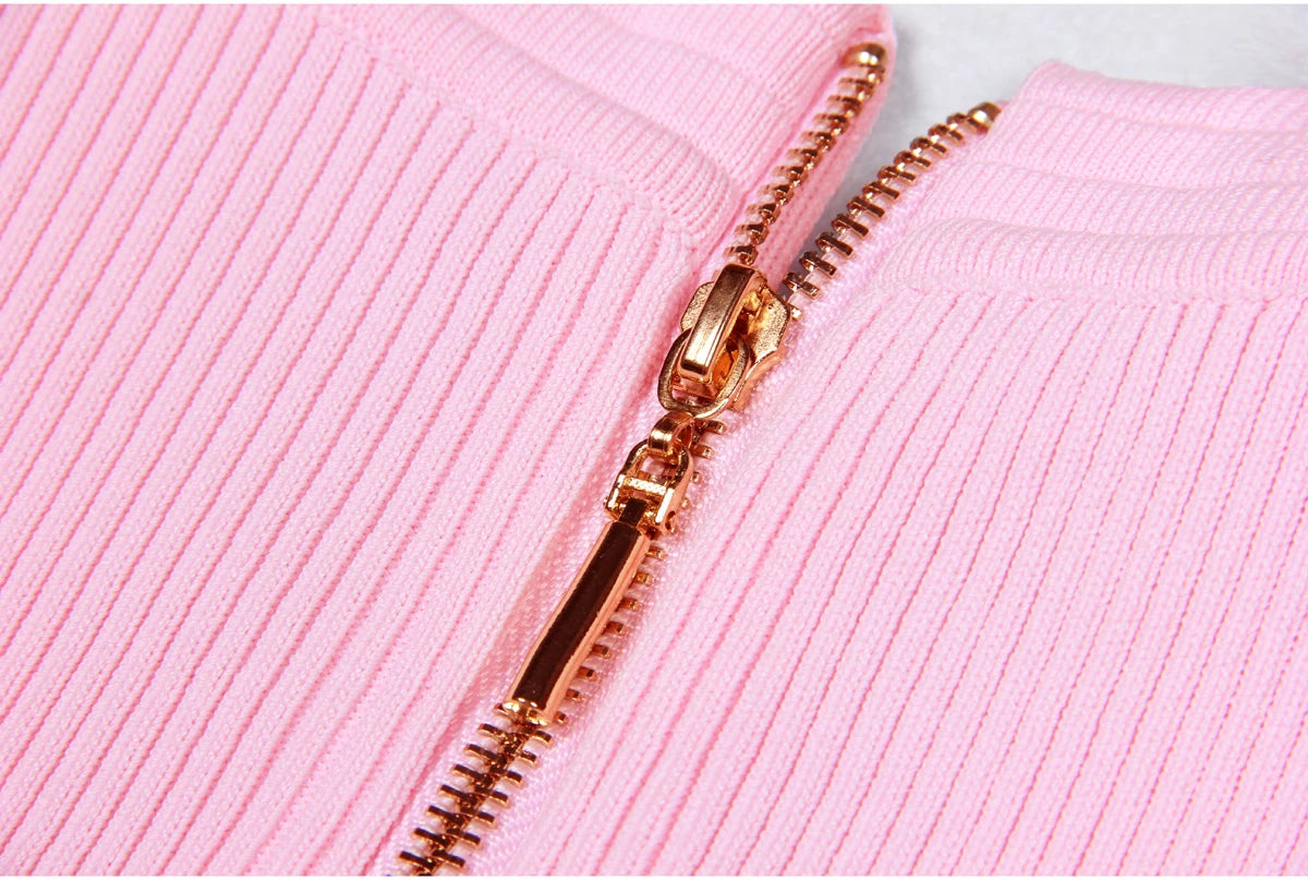 2025 Spring/Summer New Fashion Knitted Elastic Short Sleeve Solid Color Gold Button Slimming Style Commuter Women's Dress