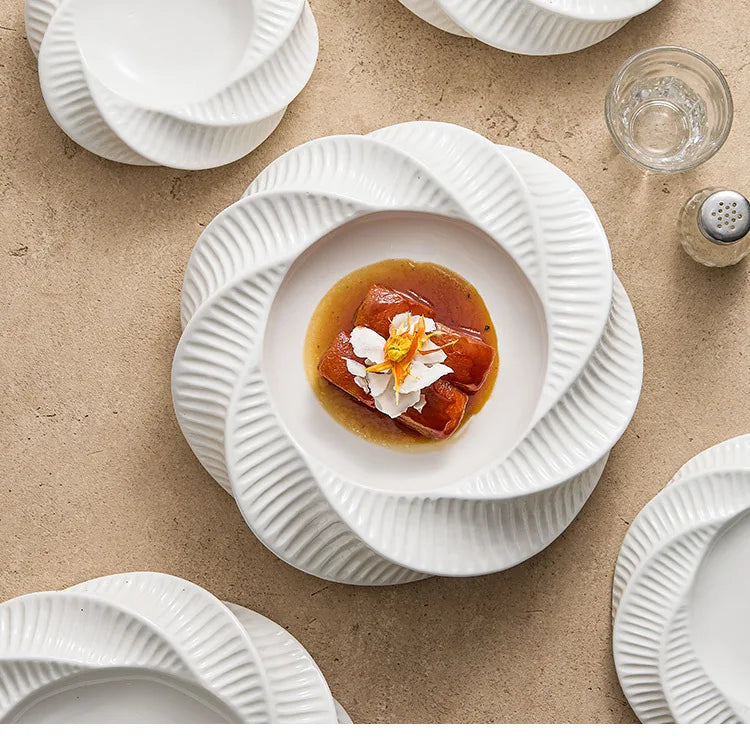 Thread-pattern Double-layer Heat Preservation Western-style Dish Creative Hotel Special Tableware Dessert Plate Restaurant Plate