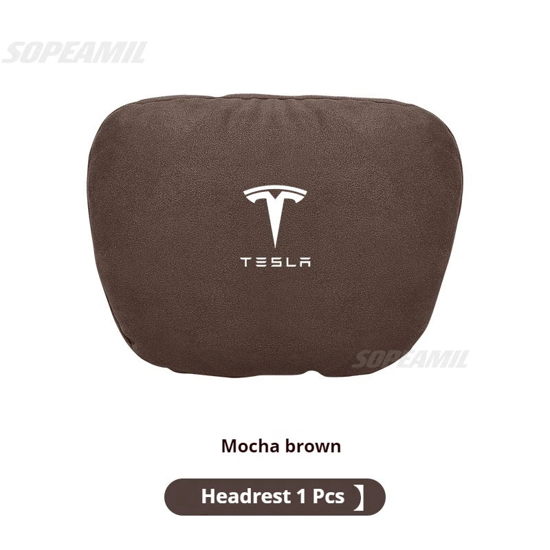Tesla Model 3 Model Y Model S Model X Suede Car Headrest Neck Support Seat Waist pad Lumbar cushion Soft Neck Pillow Accessories