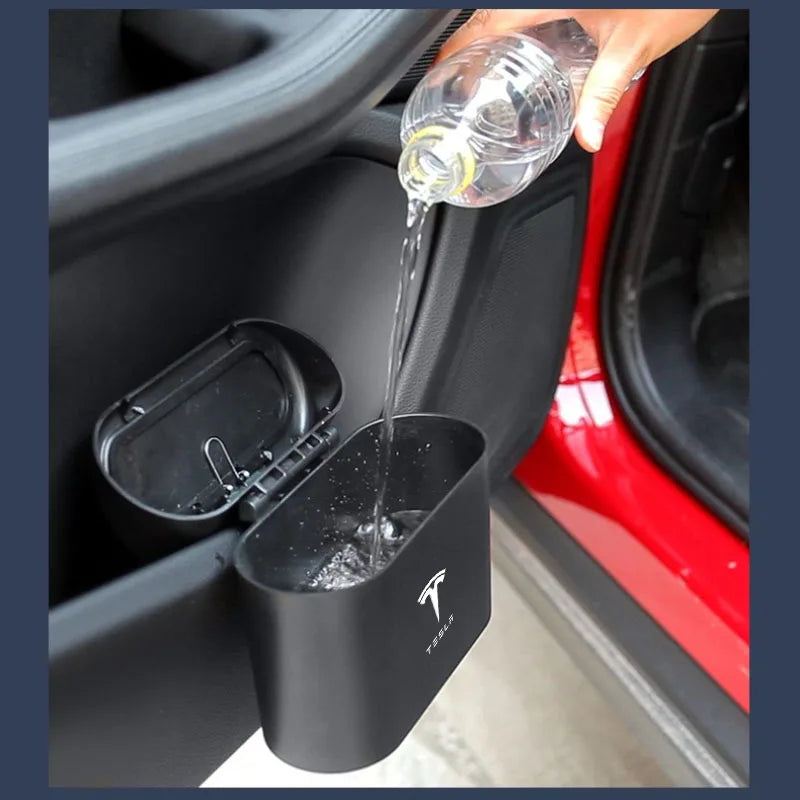 Hanging Car Trash Can ABS Square Pressing Trash Bin Auto Interior for Tesla Model 3 Model S X Y Roadster SpaceX Car Accessories