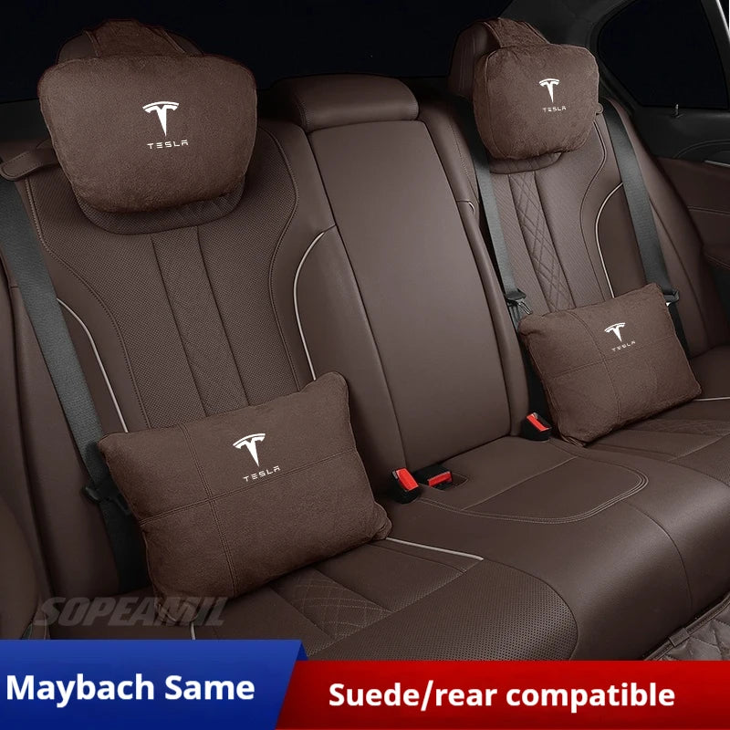 Tesla Model 3 Model Y Model S Model X Suede Car Headrest Neck Support Seat Waist pad Lumbar cushion Soft Neck Pillow Accessories