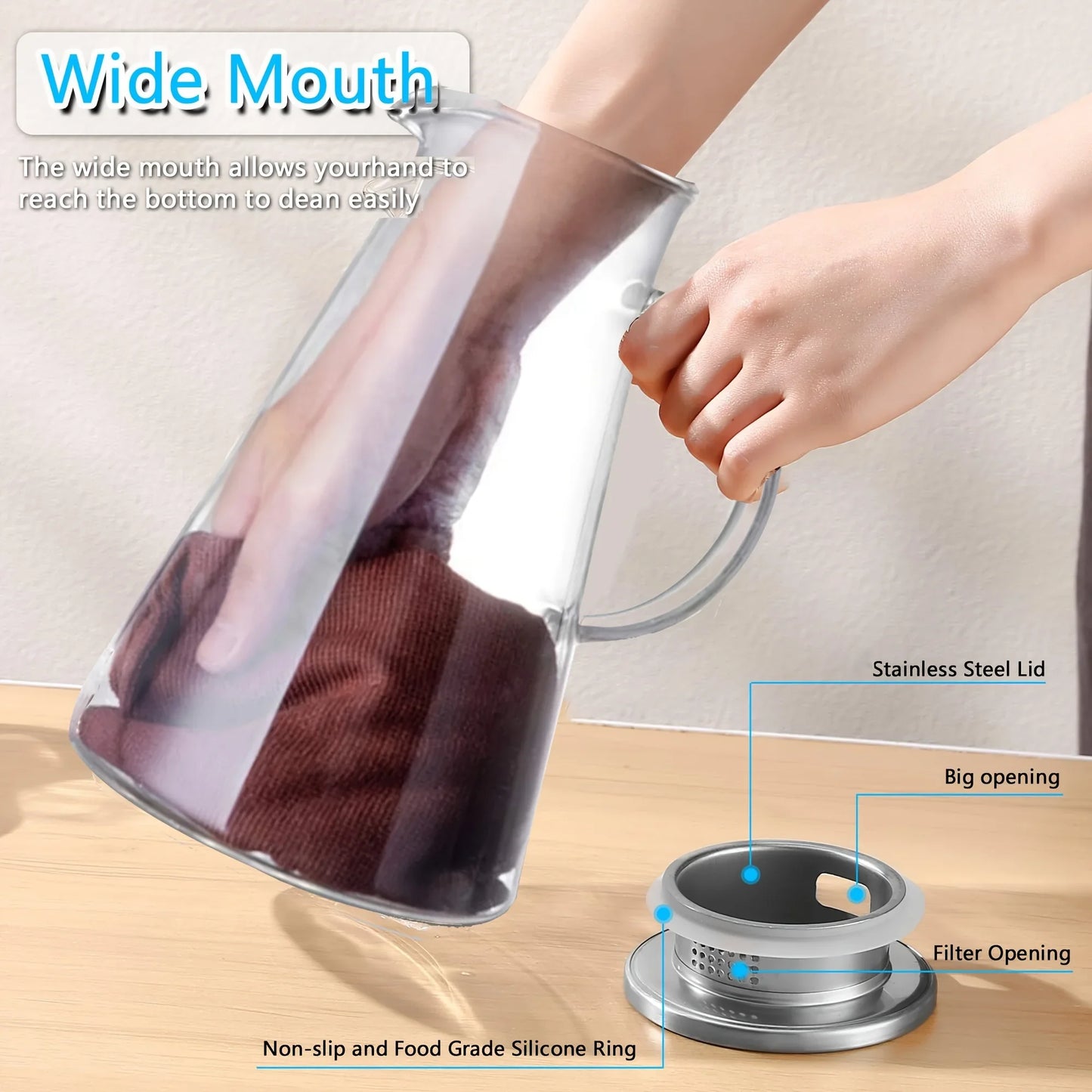 1/2Pcs Water Jug Transparent Heat-Resistant Glass Cold Water Kettle And Cups Water Pot With Handle Large Capacity Household Jug