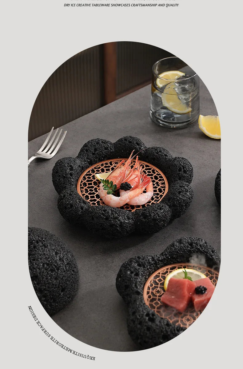 Japanese Tableware Rock Sushi Plate Coal Ball Volcanic Stone Swing Plate Steak Plate Hotel Creative Dining Plate Sushi Dish