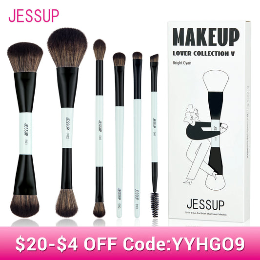 Jessup Makeup Brush Set Double Sided Makeup Brushes Foundation Contour Blush Blending Eyebrow Shadow,Fiber Bright Cyan T501
