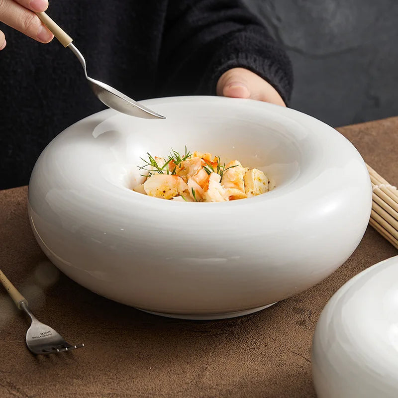 Artistic Cuisine White Tableware Heated Buffet Platter High-End Hotel Restaurant Featured Cold Dishes Personalized Plate