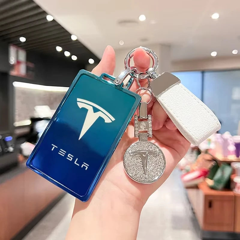 Car Key Card Holder Cover Protector Holder Diamond Keychain Accessories for Tesla Model 3 X Model S Y Roadster P75D P85D P100D