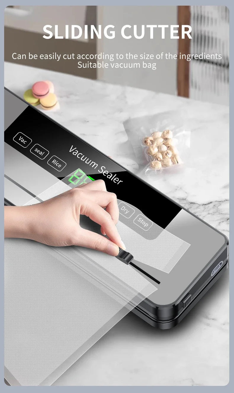 Electric Vacuum Sealer Dry/Wet Food Sealed Packaging Kitchen Food Storage Seal Built-in Cutter Knife