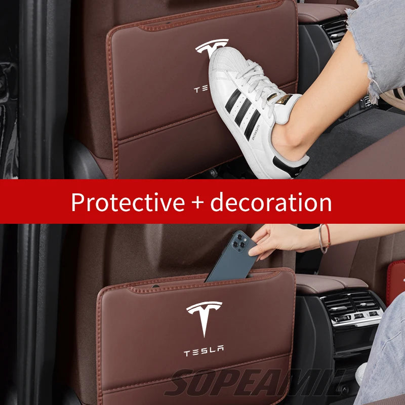 Car Seat Back Protection Anti-Kick Pad Rear Seat Storage Bag For Tesla Model 3 Model Y Model S Model X Cyberbruck Beast Roadster