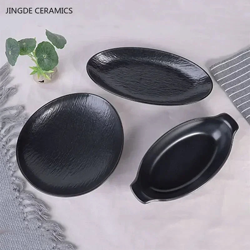 Hotpot Restaurant Melamine Tableware Black Frosted Dinner Plate Japanese Sushi Plates Not Easily Broken Snack Fruit Dishes