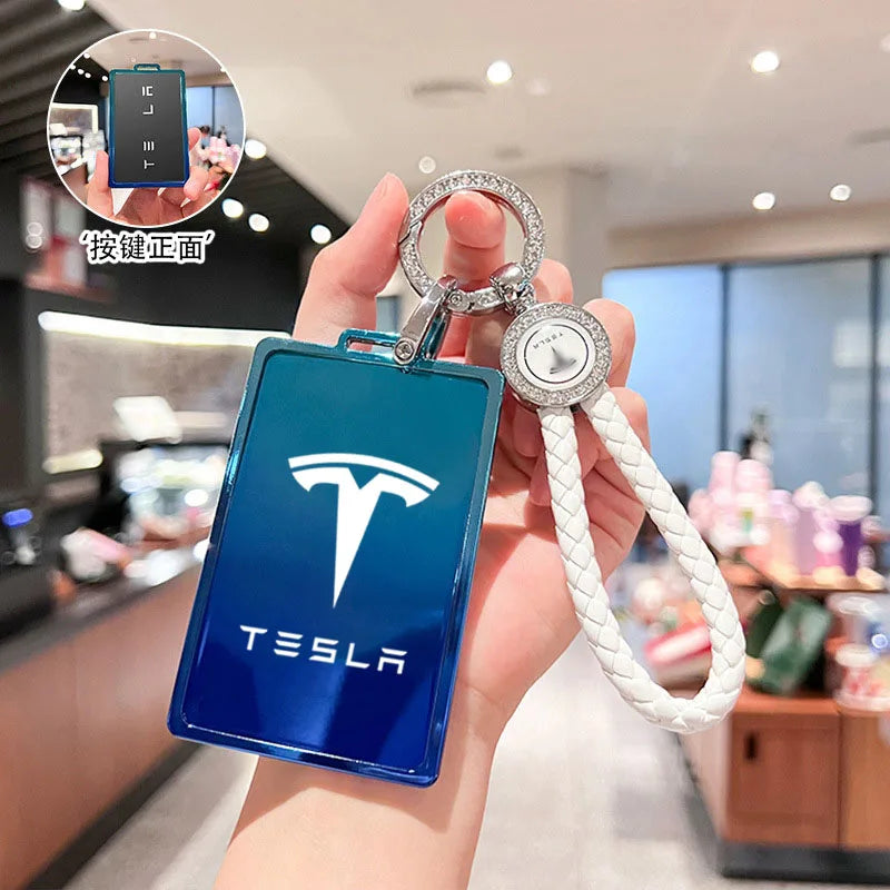 Car Key Card Holder Cover Protector Holder Diamond Keychain Accessories for Tesla Model 3 X Model S Y Roadster P75D P85D P100D