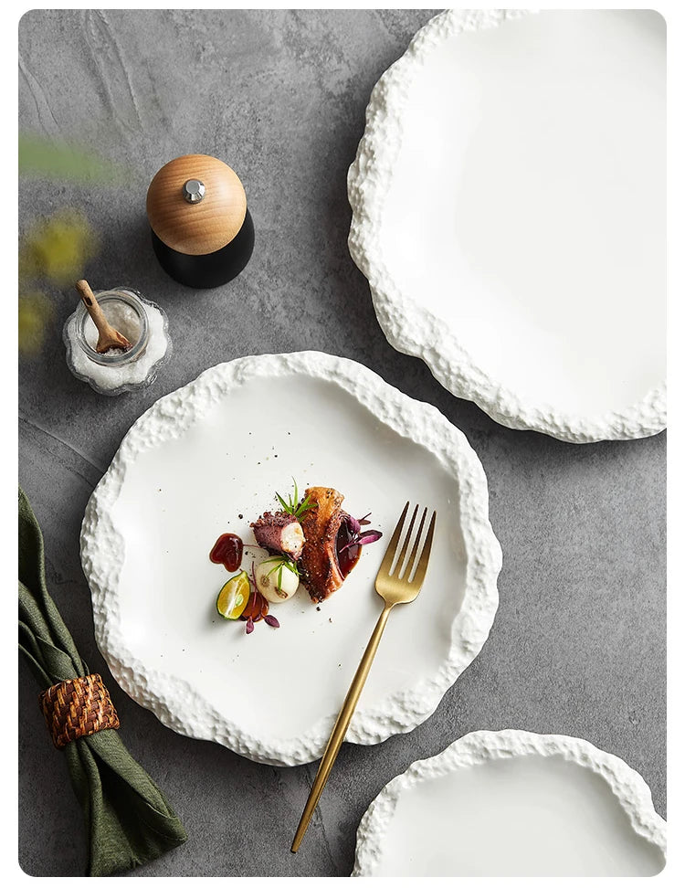Simple Solid Color Tableware Ceramic Pasta Steak Plate Dinner Plate Creative Kitchen Irregular Shape Serving Tray Cooking Dishes