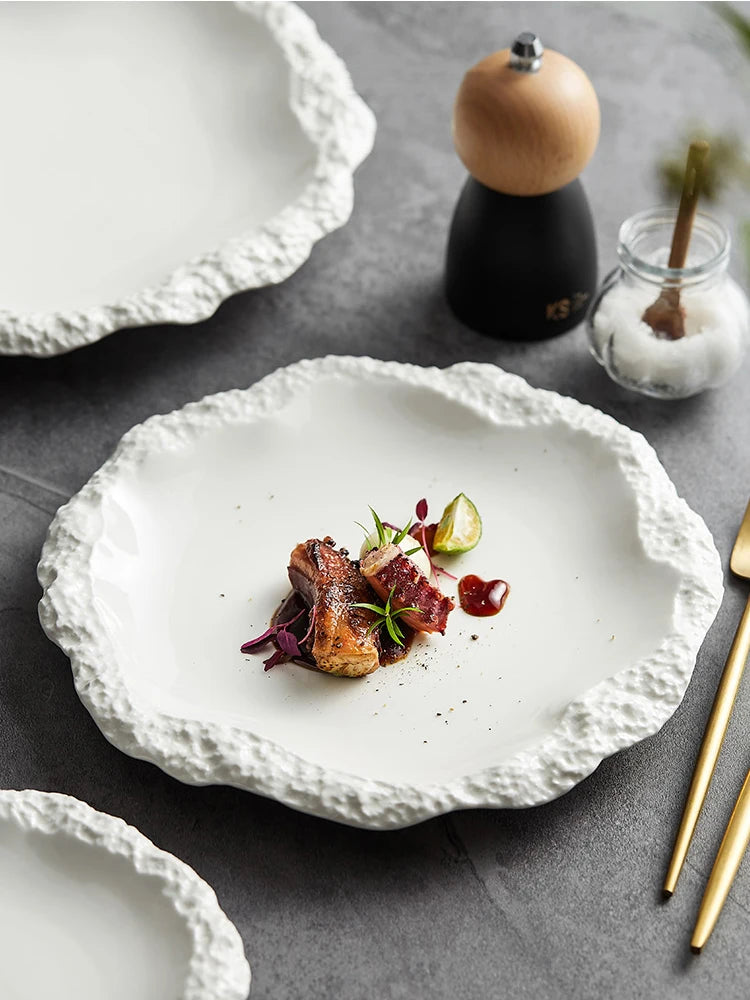Simple Solid Color Tableware Ceramic Pasta Steak Plate Dinner Plate Creative Kitchen Irregular Shape Serving Tray Cooking Dishes