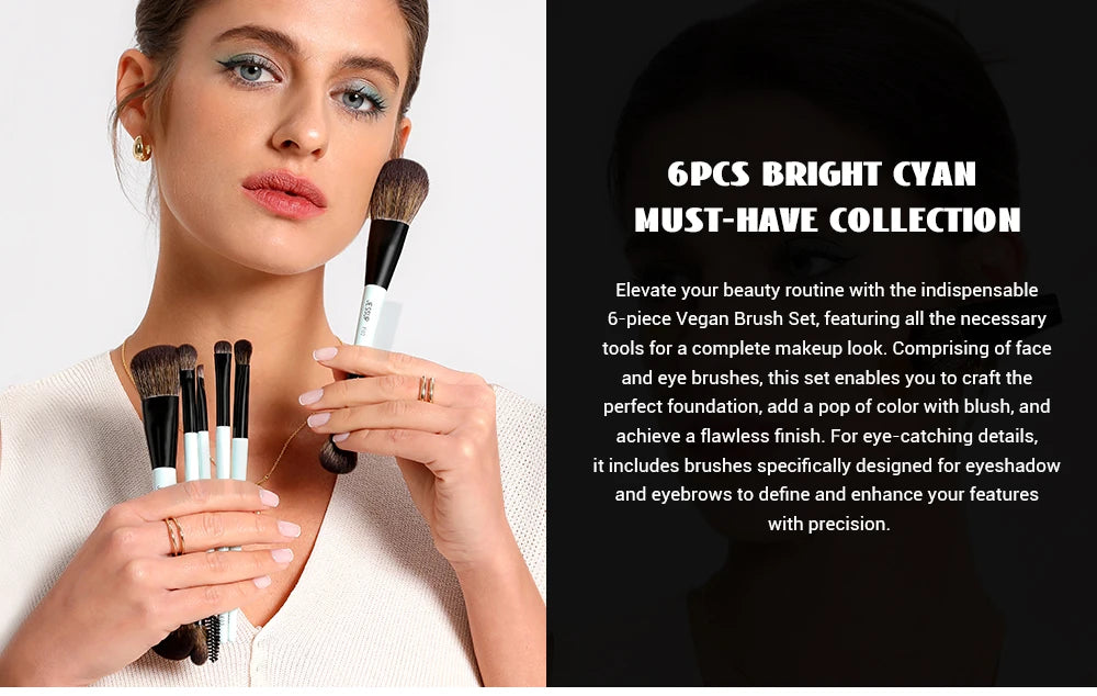 Jessup Makeup Brush Set Double Sided Makeup Brushes Foundation Contour Blush Blending Eyebrow Shadow,Fiber Bright Cyan T501